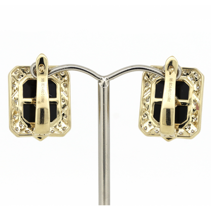 Yellow Gold Onyx & Diamond Huggie Earrings