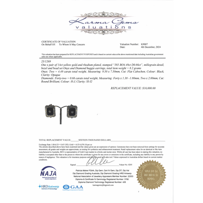 Yellow Gold Onyx & Diamond Huggie Earrings