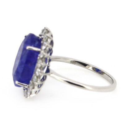 White Gold, 7.44ct Tanzanite and Diamond Halo Statement Ring