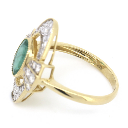 1.66ct Yellow Gold Emerald and Diamond Art Deco Inspired Ring