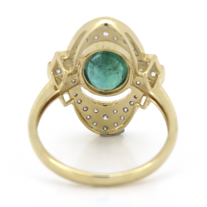 1.66ct Yellow Gold Emerald and Diamond Art Deco Inspired Ring