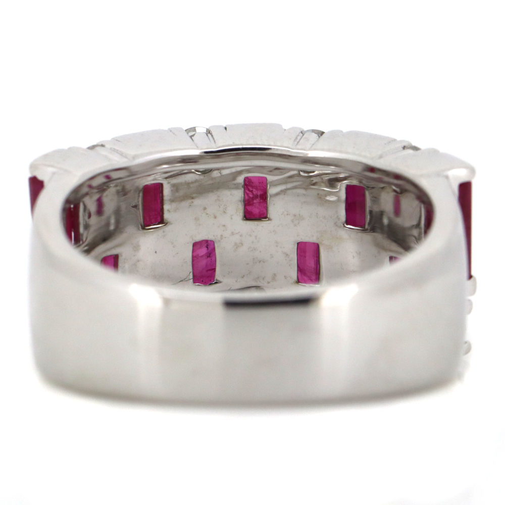 White Gold Ruby & Diamond Checker Style Ring