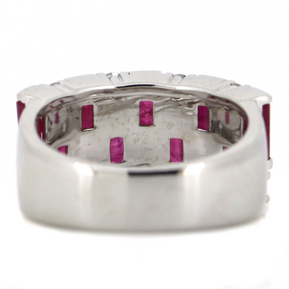 White Gold Ruby & Diamond Checker Style Ring