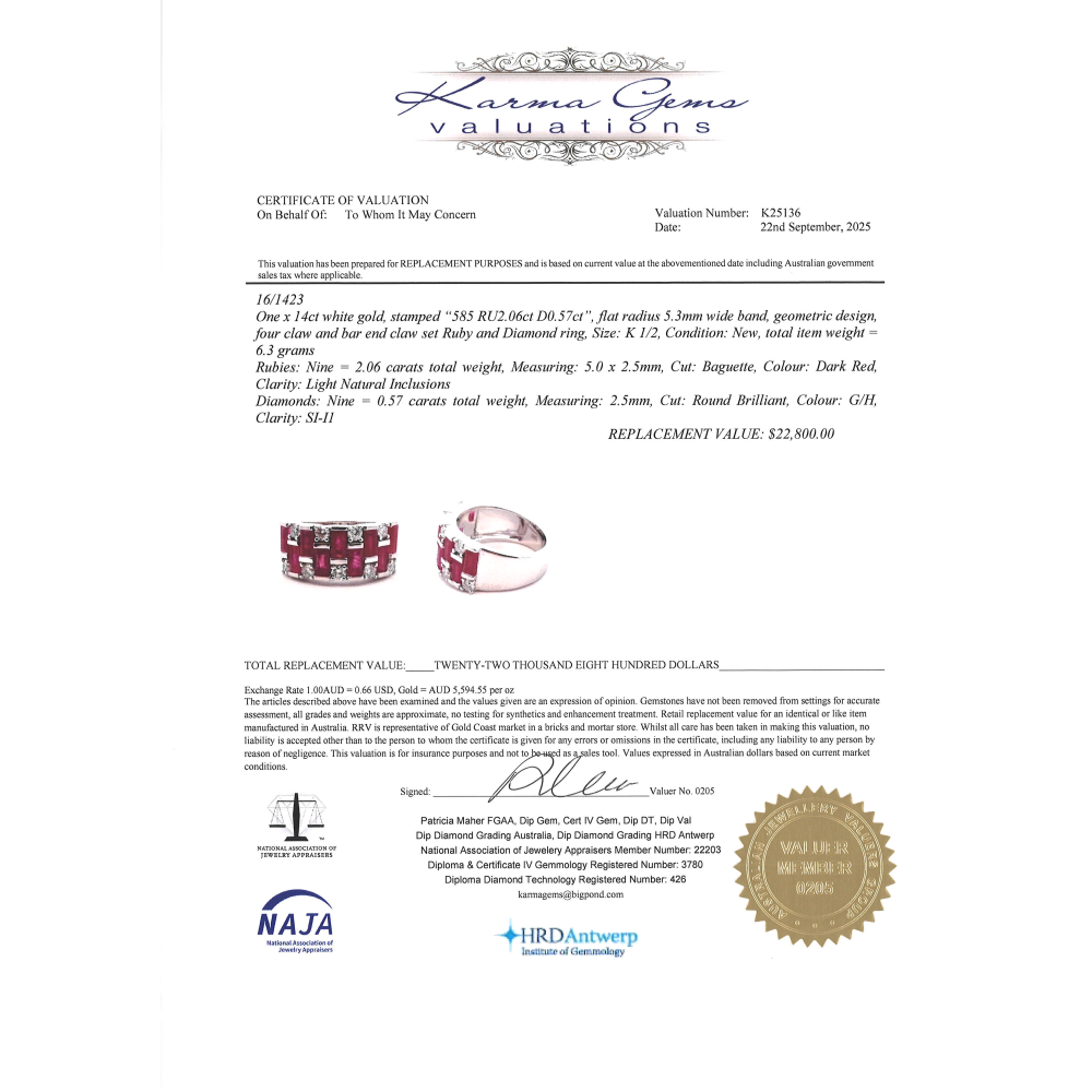 White Gold Ruby & Diamond Checker Style Ring