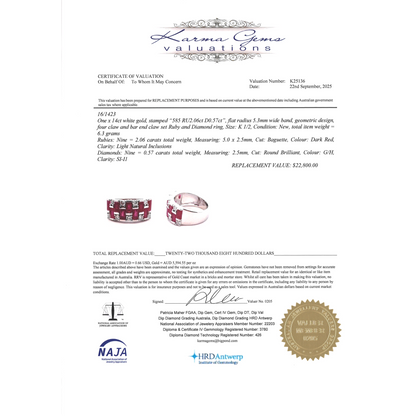 White Gold Ruby & Diamond Checker Style Ring