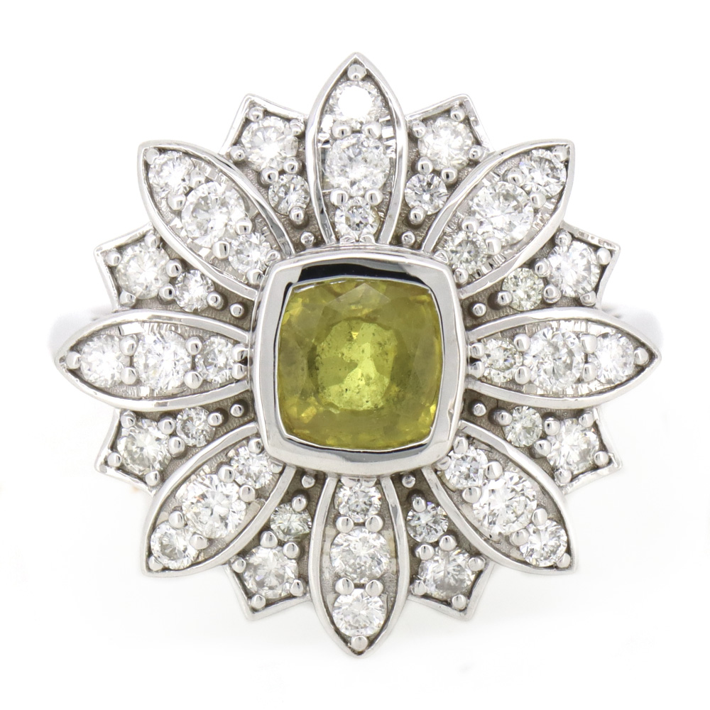 White Gold Yellow Ceylon Sapphire & Diamond Flower Ring