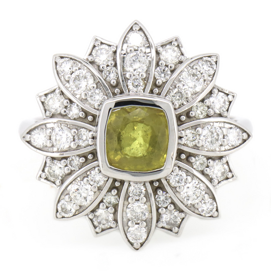 White Gold Yellow Ceylon Sapphire & Diamond Flower Ring