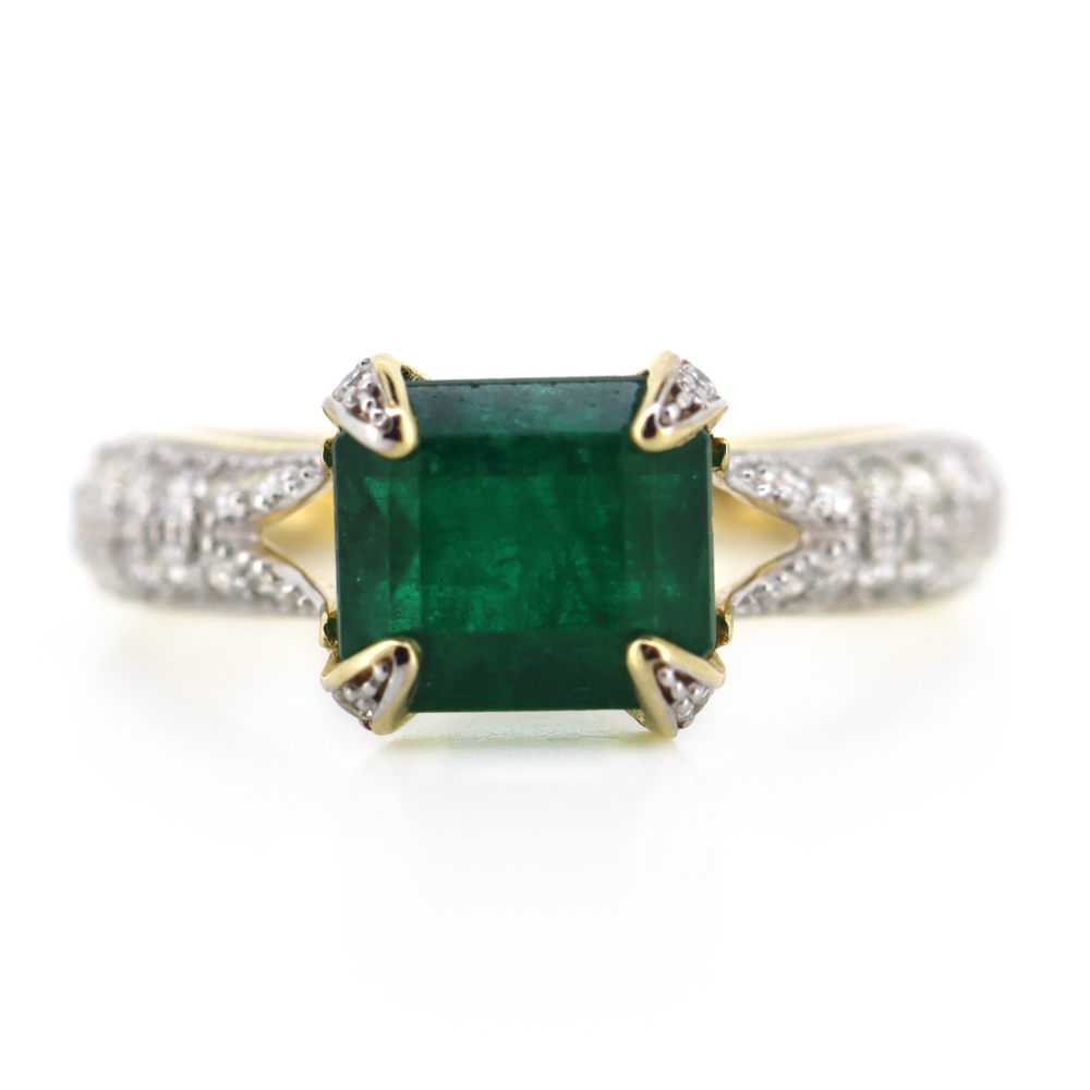 2.71ct Yellow Gold Emerald and Diamond Dress Ring