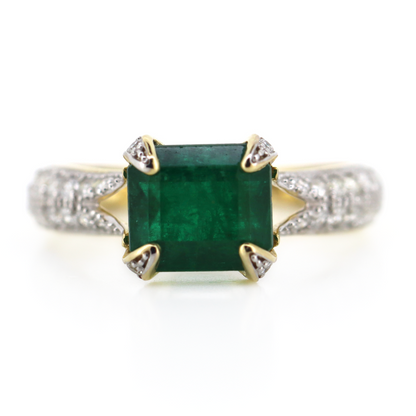 2.71ct Yellow Gold Emerald and Diamond Dress Ring