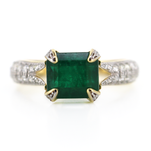 2.71ct Yellow Gold Emerald and Diamond Dress Ring
