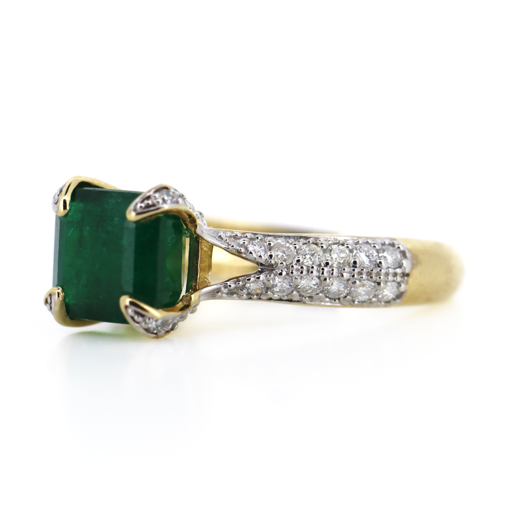 2.71ct Yellow Gold Emerald and Diamond Dress Ring