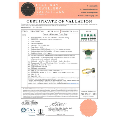 2.71ct Yellow Gold Emerald and Diamond Dress Ring