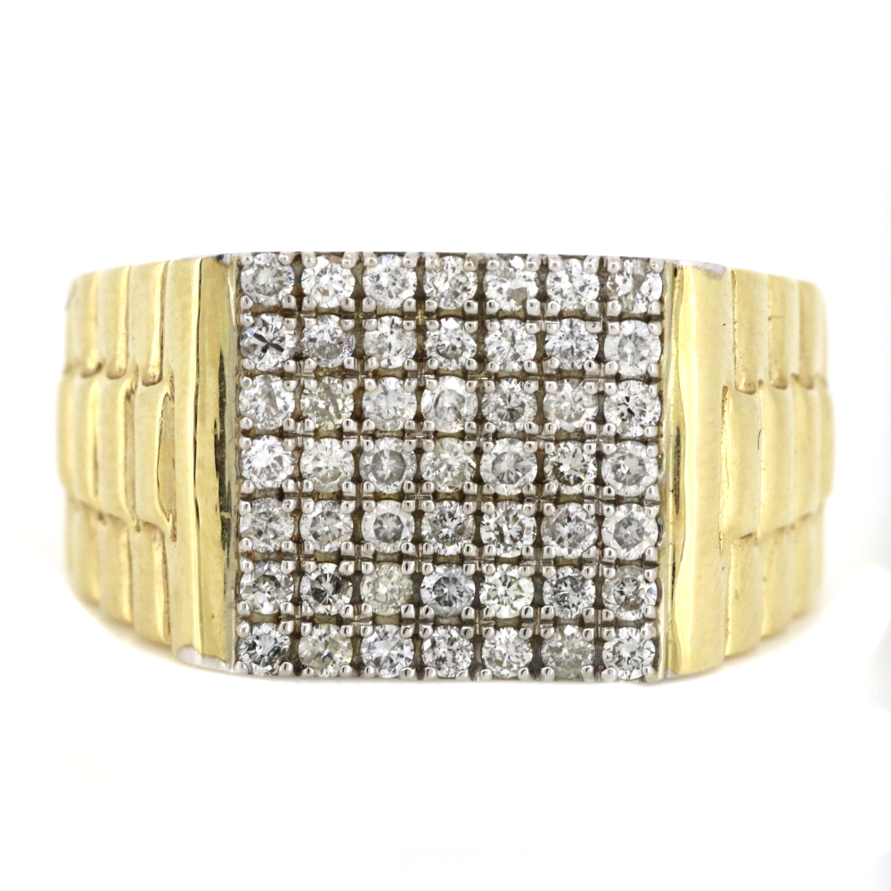 Yellow/White Gold 0.89ct TDW Diamond Cluster Gents Ring