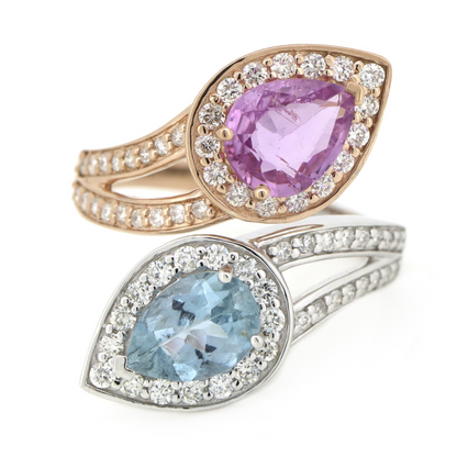 Rose/White Gold Aquamarine, Pink Sapphire & Diamond Dress Ring