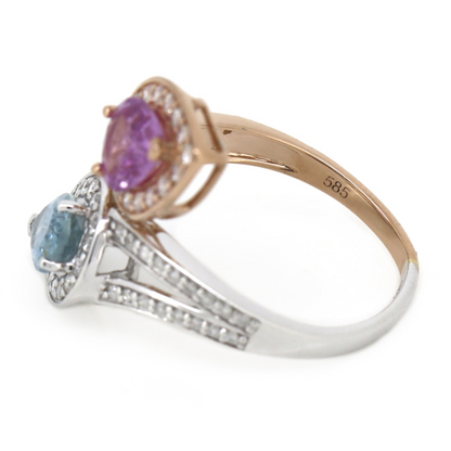 Rose/White Gold Aquamarine, Pink Sapphire & Diamond Dress Ring
