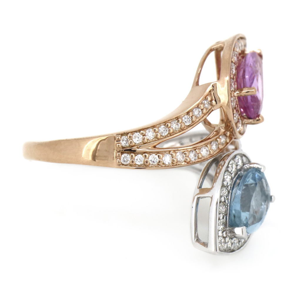 Rose/White Gold Aquamarine, Pink Sapphire & Diamond Dress Ring