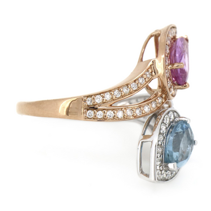 Rose/White Gold Aquamarine, Pink Sapphire & Diamond Dress Ring