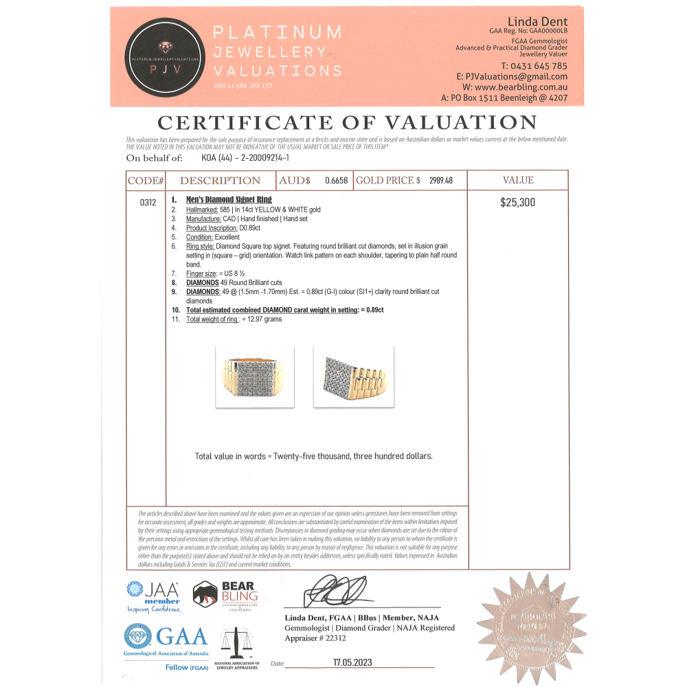 Yellow/White Gold 0.89ct TDW Diamond Cluster Gents Ring