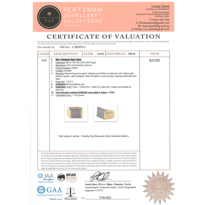 Yellow/White Gold 0.89ct TDW Diamond Cluster Gents Ring