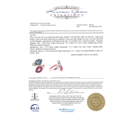 Rose/White Gold Aquamarine, Pink Sapphire & Diamond Dress Ring