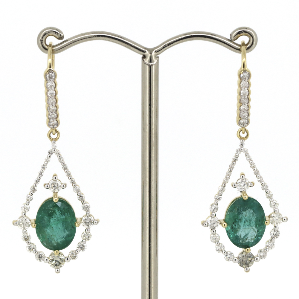4.17ct Yellow Gold Emerald & Diamond Drop Earrings