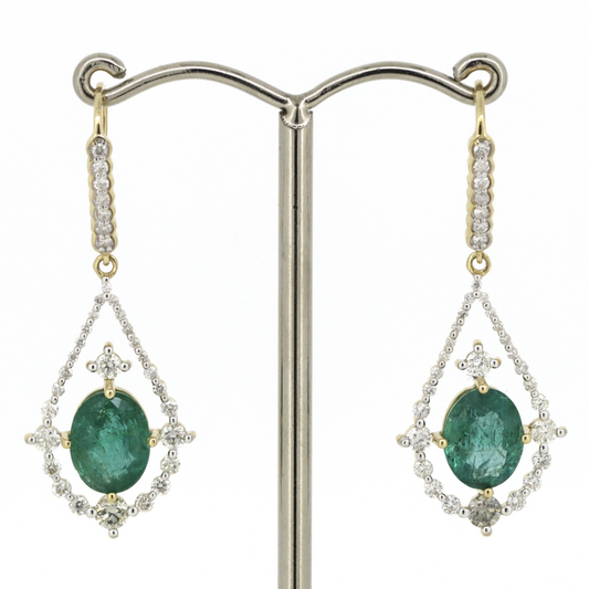 4.17ct Yellow Gold Emerald & Diamond Drop Earrings