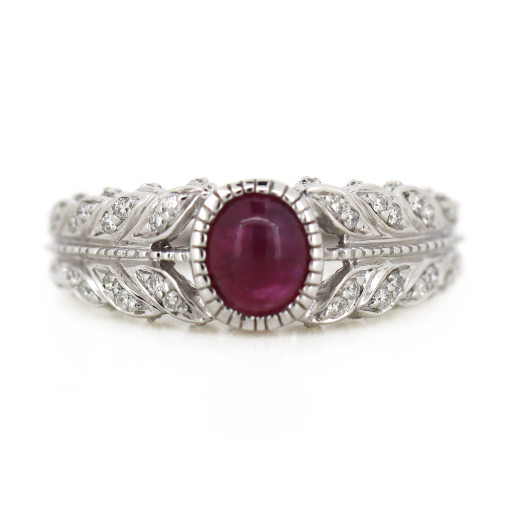 White Gold Ruby and Diamond Art Deco Inspired Ring