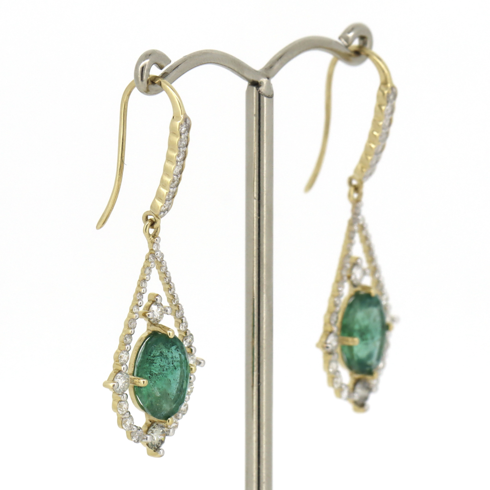4.17ct Yellow Gold Emerald & Diamond Drop Earrings
