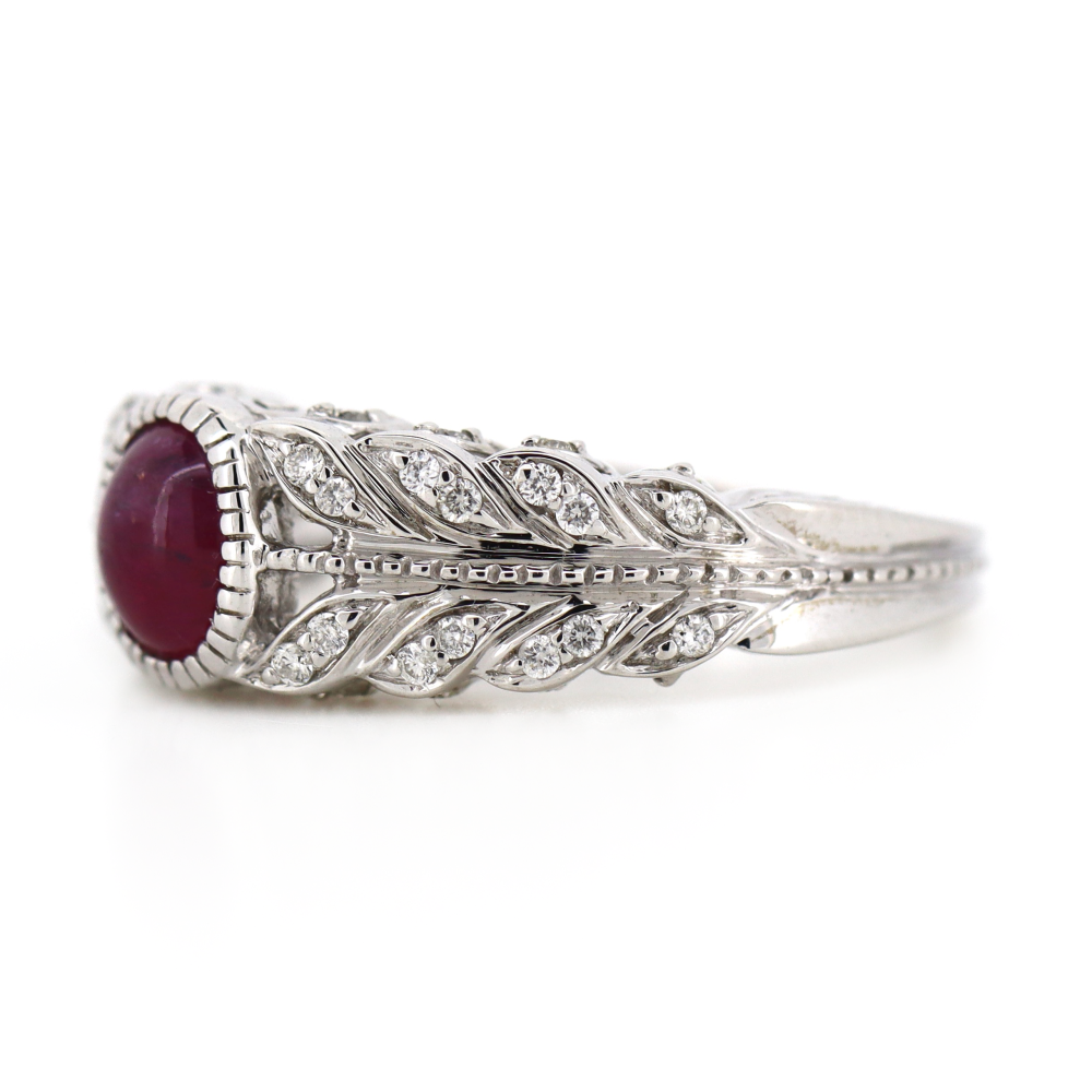 White Gold Ruby and Diamond Art Deco Inspired Ring