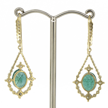 4.17ct Yellow Gold Emerald & Diamond Drop Earrings