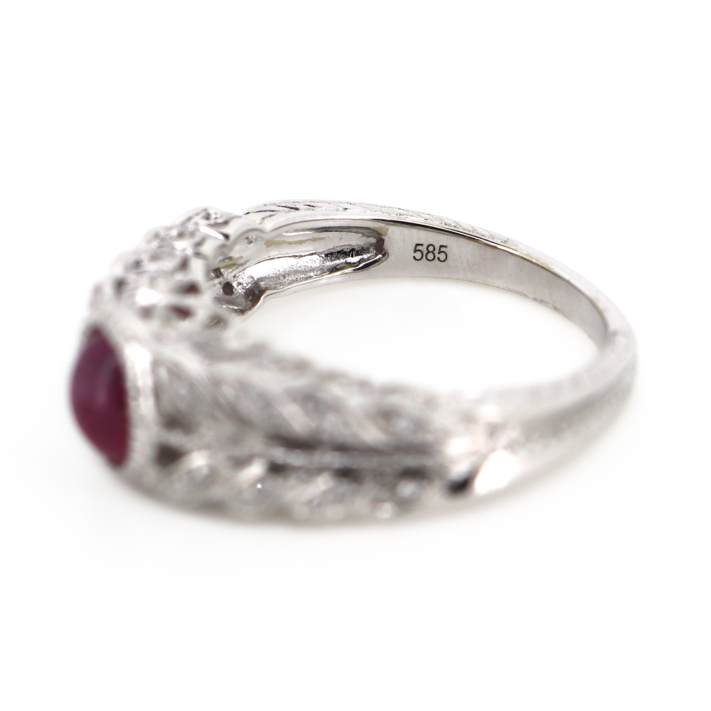 White Gold Ruby and Diamond Art Deco Inspired Ring