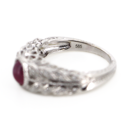 White Gold Ruby and Diamond Art Deco Inspired Ring