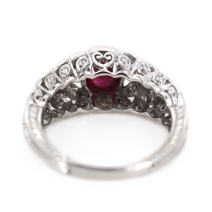 White Gold Ruby and Diamond Art Deco Inspired Ring