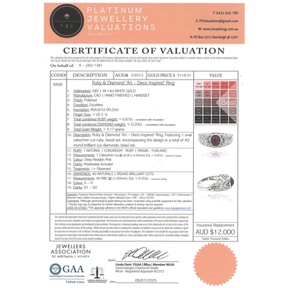 White Gold Ruby and Diamond Art Deco Inspired Ring