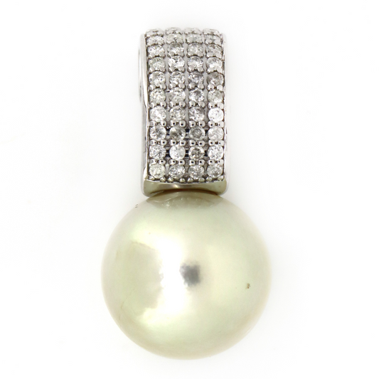 White Gold, Cream Cultured South Sea Pearl and Diamond Pendant