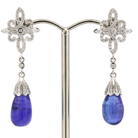 White Gold Tanzanite & Diamond Drop Earrings