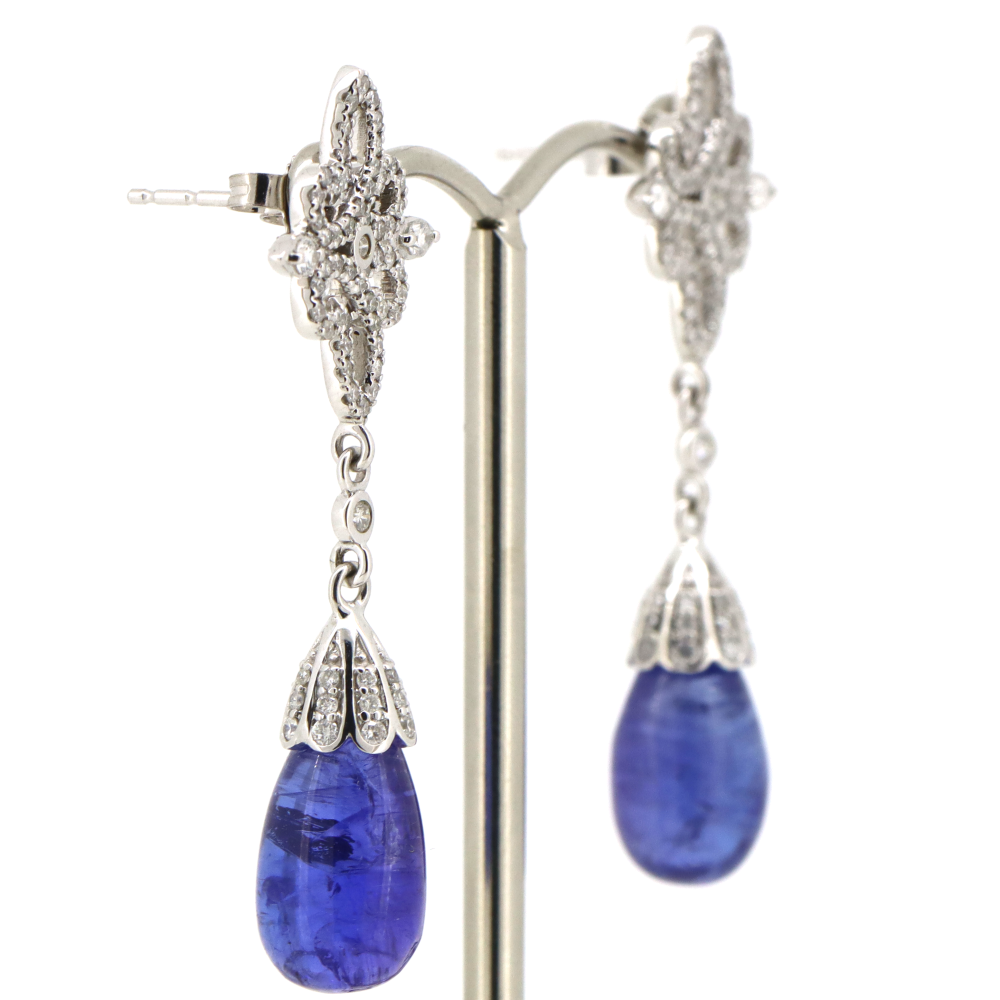 White Gold Tanzanite & Diamond Drop Earrings