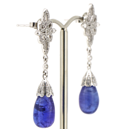 White Gold Tanzanite & Diamond Drop Earrings