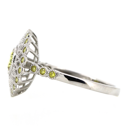 White Gold Fancy Yellow Diamond Antique Inspired Ring