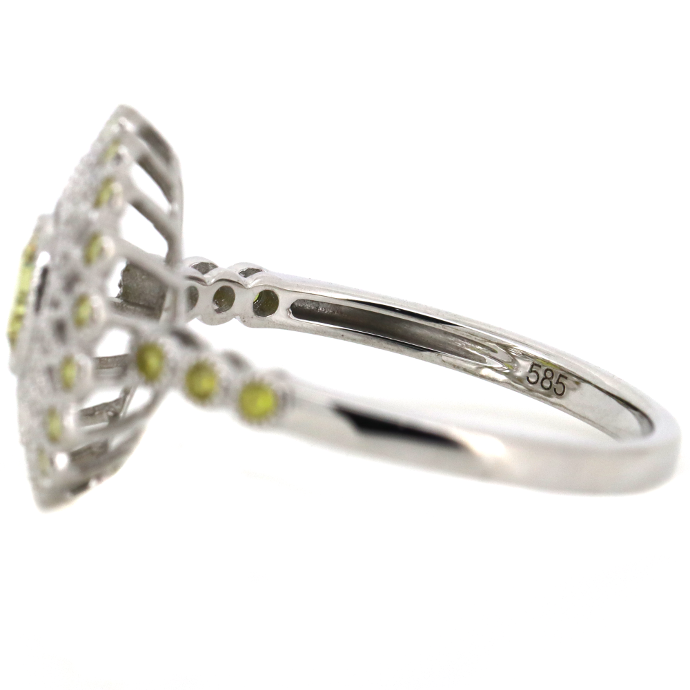 White Gold Fancy Yellow Diamond Antique Inspired Ring