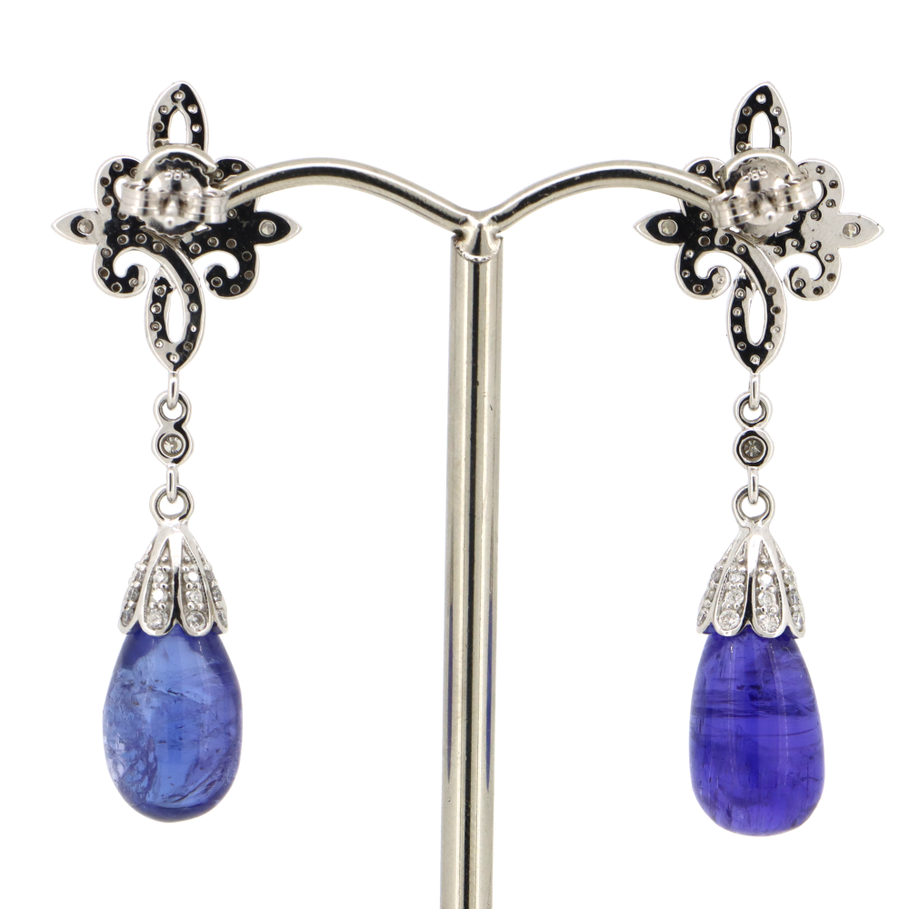 White Gold Tanzanite & Diamond Drop Earrings