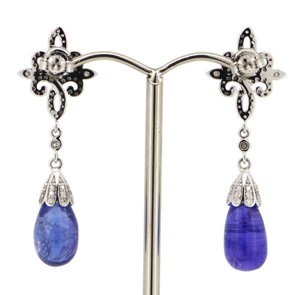White Gold Tanzanite & Diamond Drop Earrings