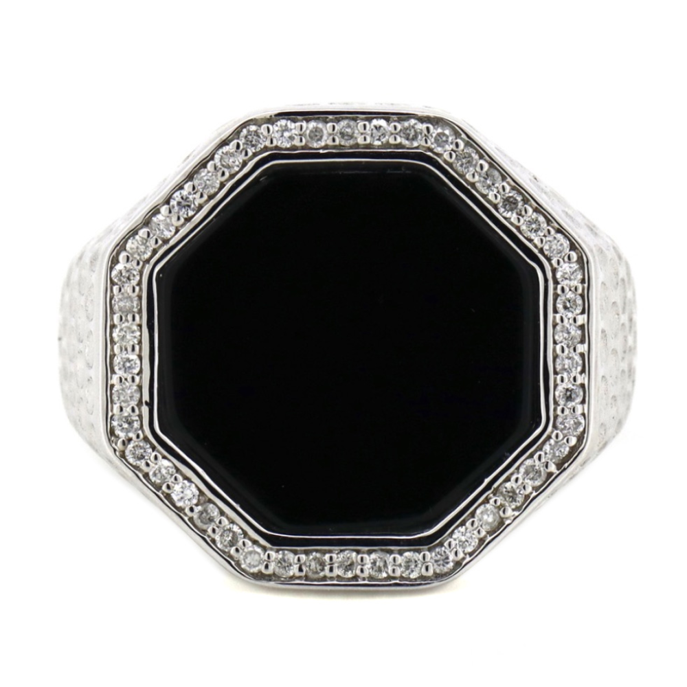 White Gold Onyx and Diamond Gents Ring