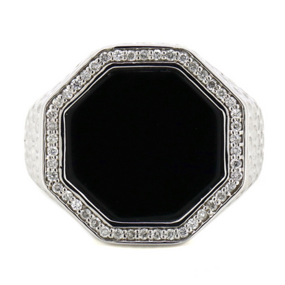 White Gold Onyx and Diamond Gents Ring