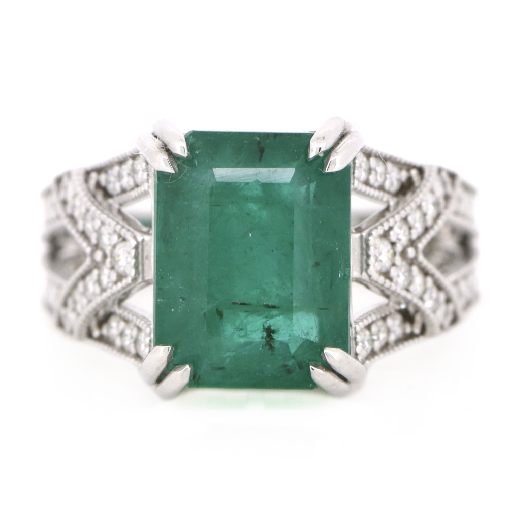 White Gold 5.29ct Emerald & Diamond Statement Ring