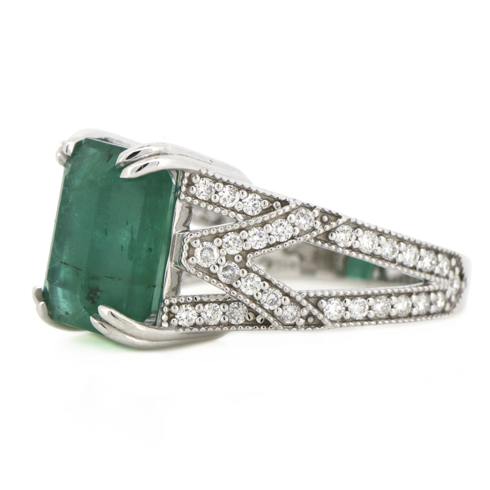 White Gold 5.29ct Emerald & Diamond Statement Ring