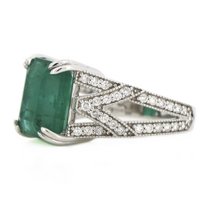 White Gold 5.29ct Emerald & Diamond Statement Ring