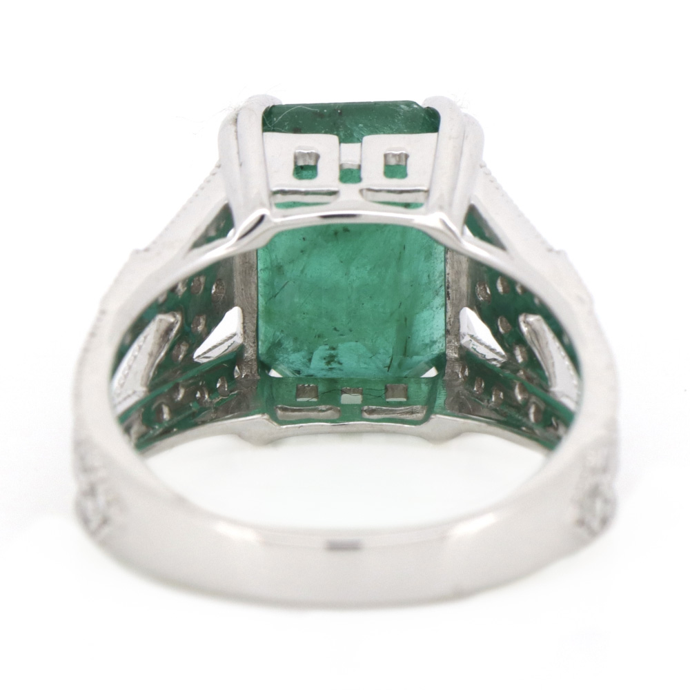 White Gold 5.29ct Emerald & Diamond Statement Ring