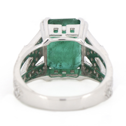 White Gold 5.29ct Emerald & Diamond Statement Ring