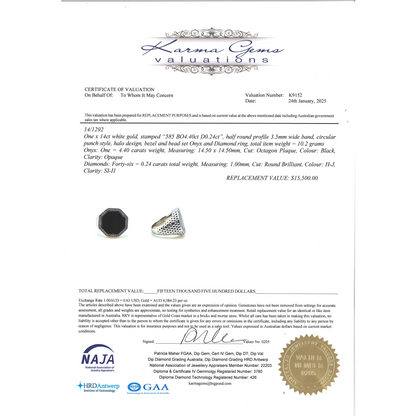 White Gold Onyx and Diamond Gents Ring